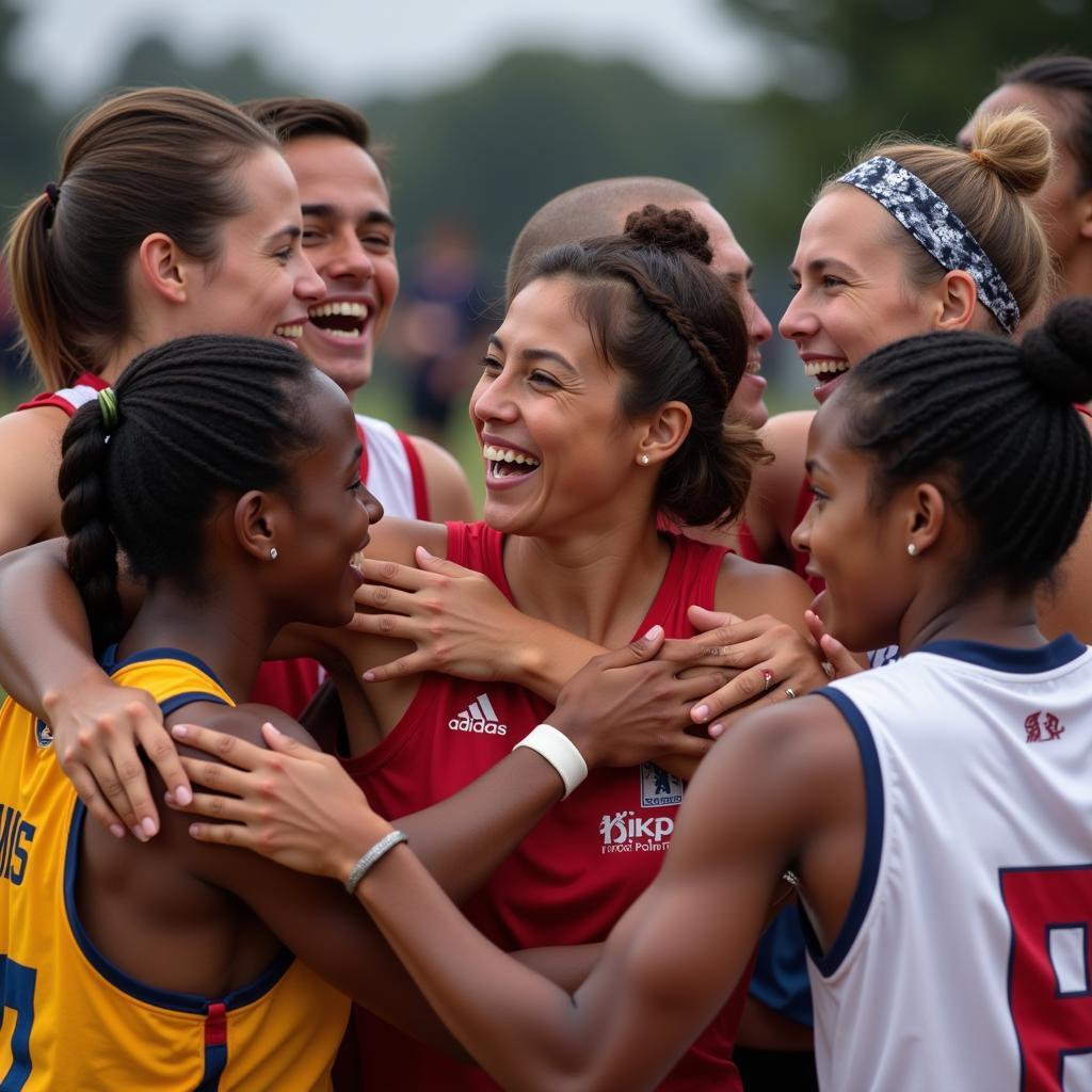 Diverse Athletes Celebrating Victory and Sportsmanship