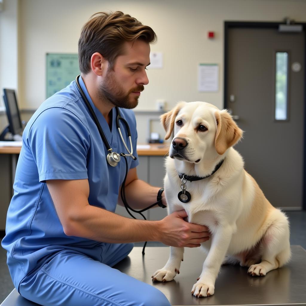 Dog Being Evaluated at a Humane Society