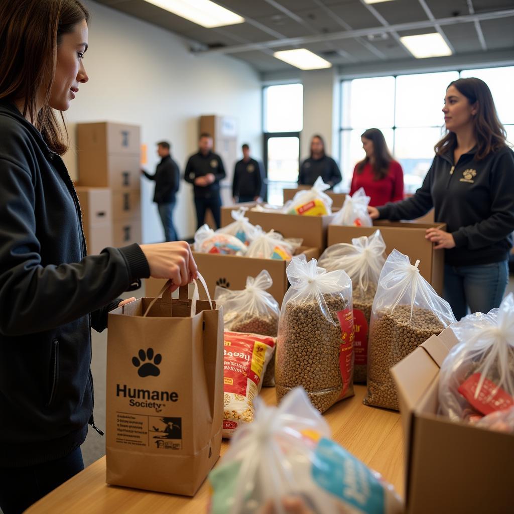 Donating pet food at a humane society