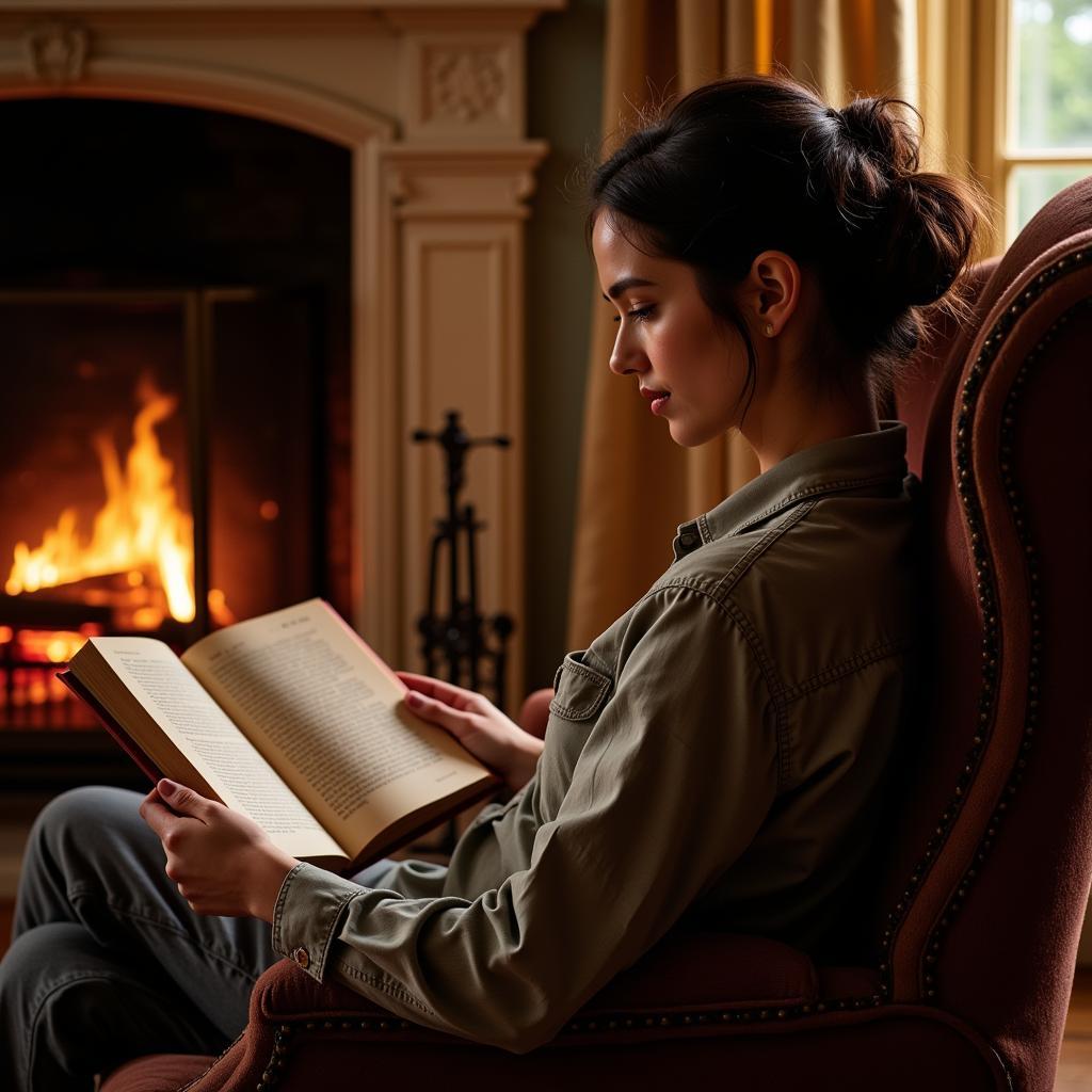 Someone reading a Folio Society Shakespeare edition in a comfortable setting