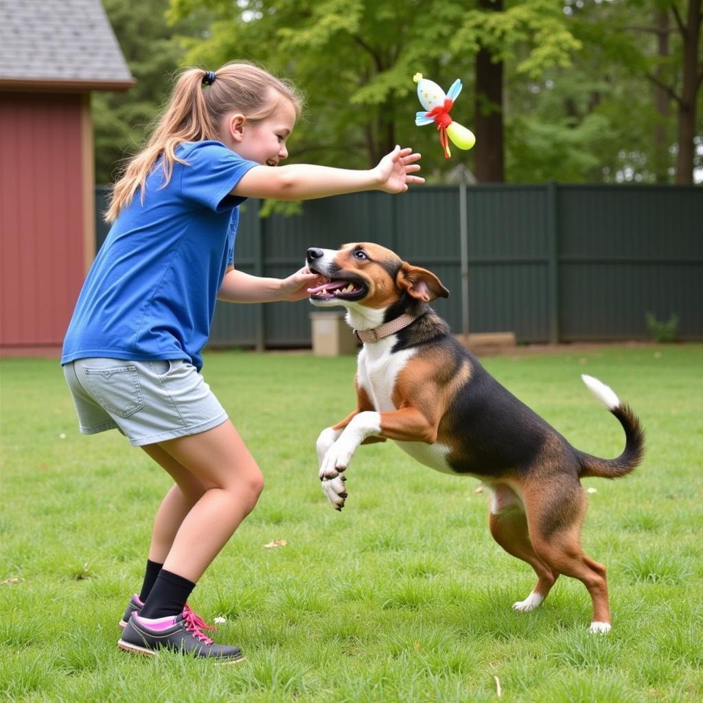 Volunteer interacting with a dog at Forsyth Humane Society