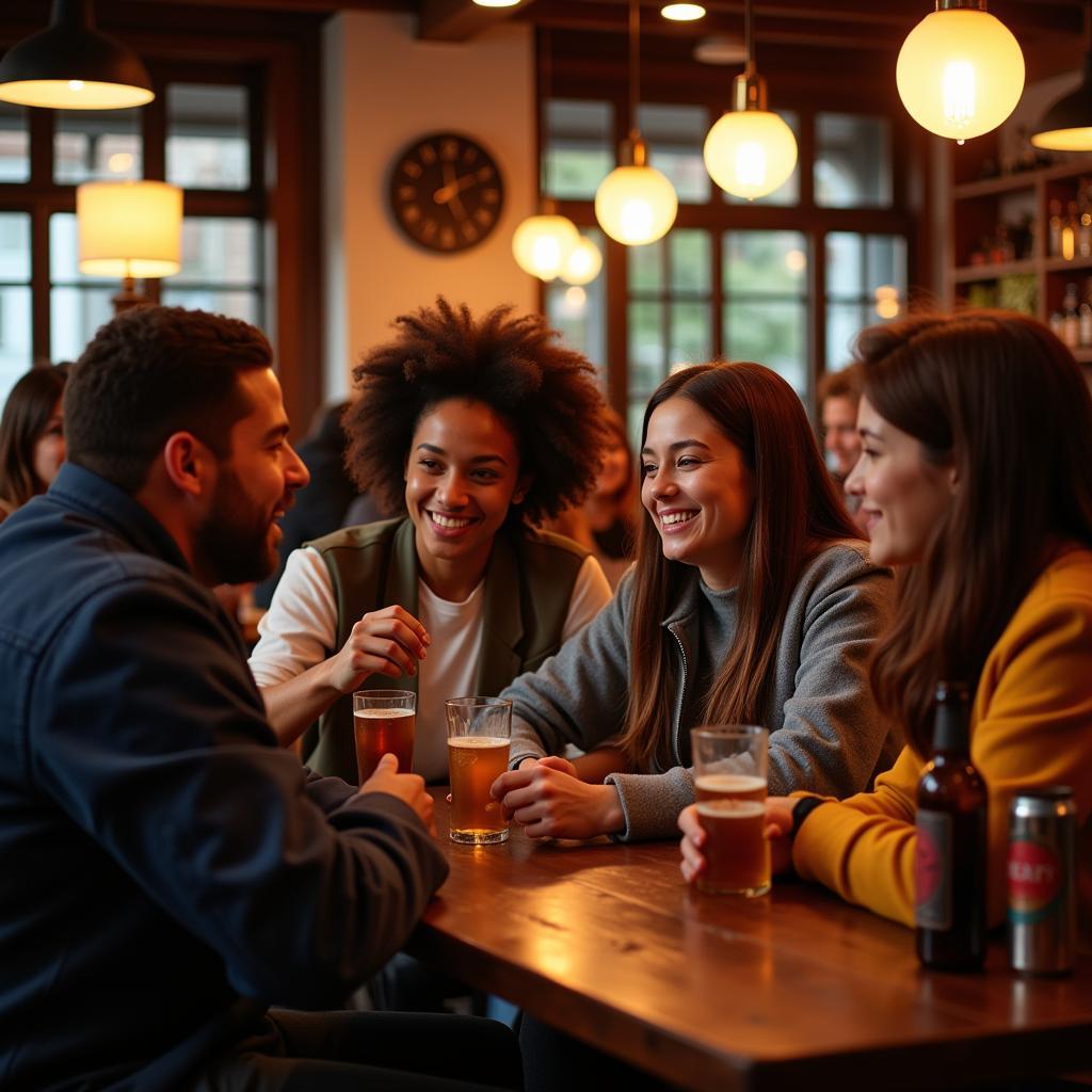 People from diverse backgrounds connecting and building friendships at a friendly society bar