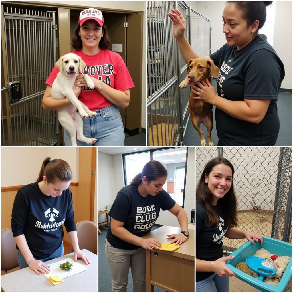 Volunteers engaging in various activities at the Golden Belt Humane Society.