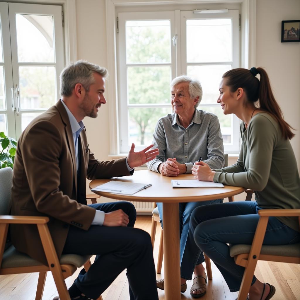 Senior couple consulting with a financial advisor about care costs