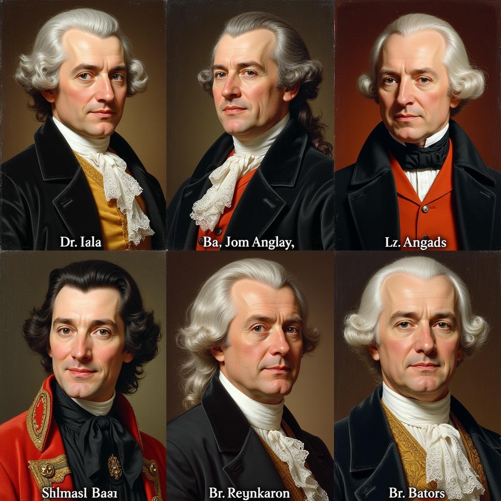 Key Political Figures in Hanoverian Society: Portraits of prominent figures like Robert Walpole, William Pitt the Elder, and King George III, highlighting their influence.