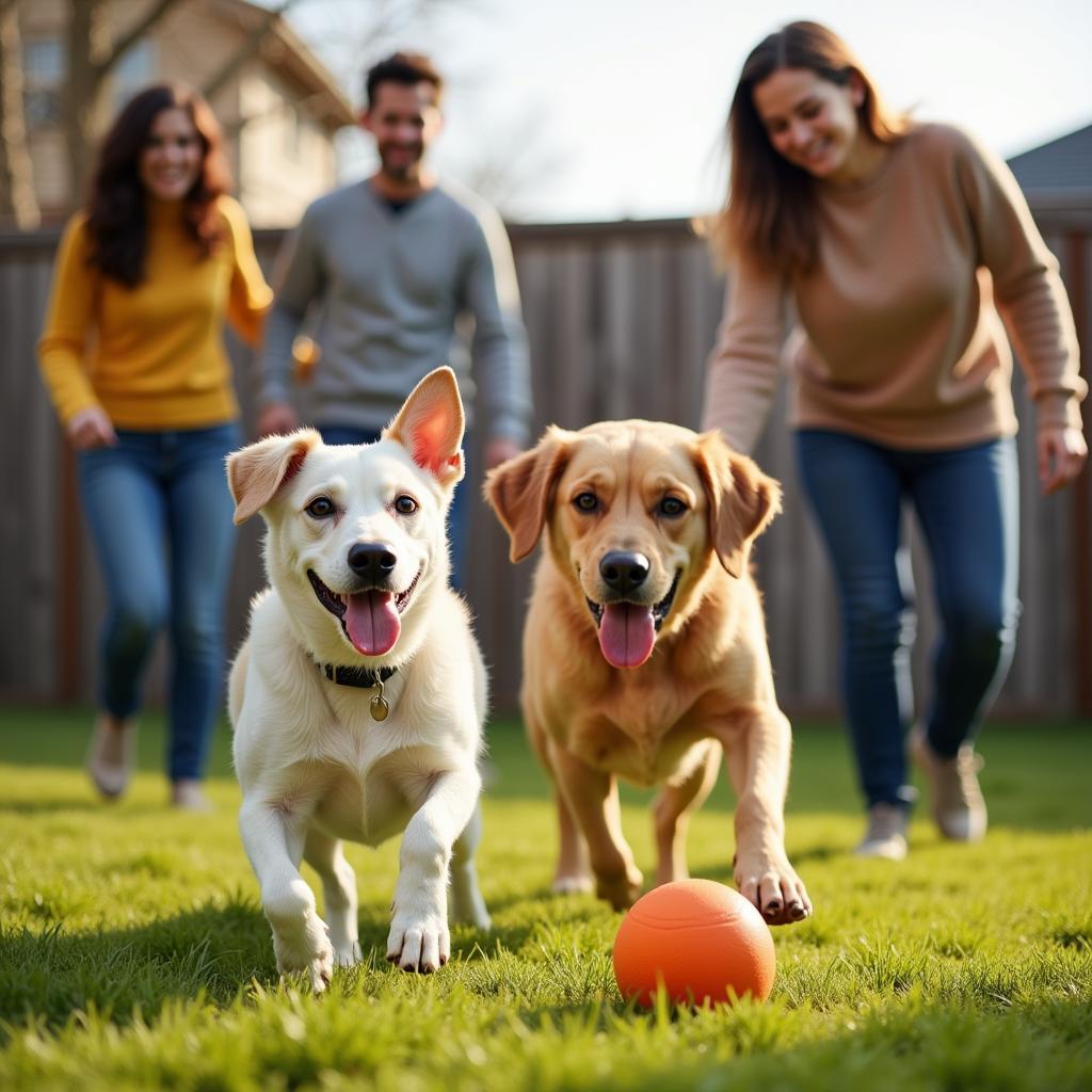 Happy family with their adopted dog