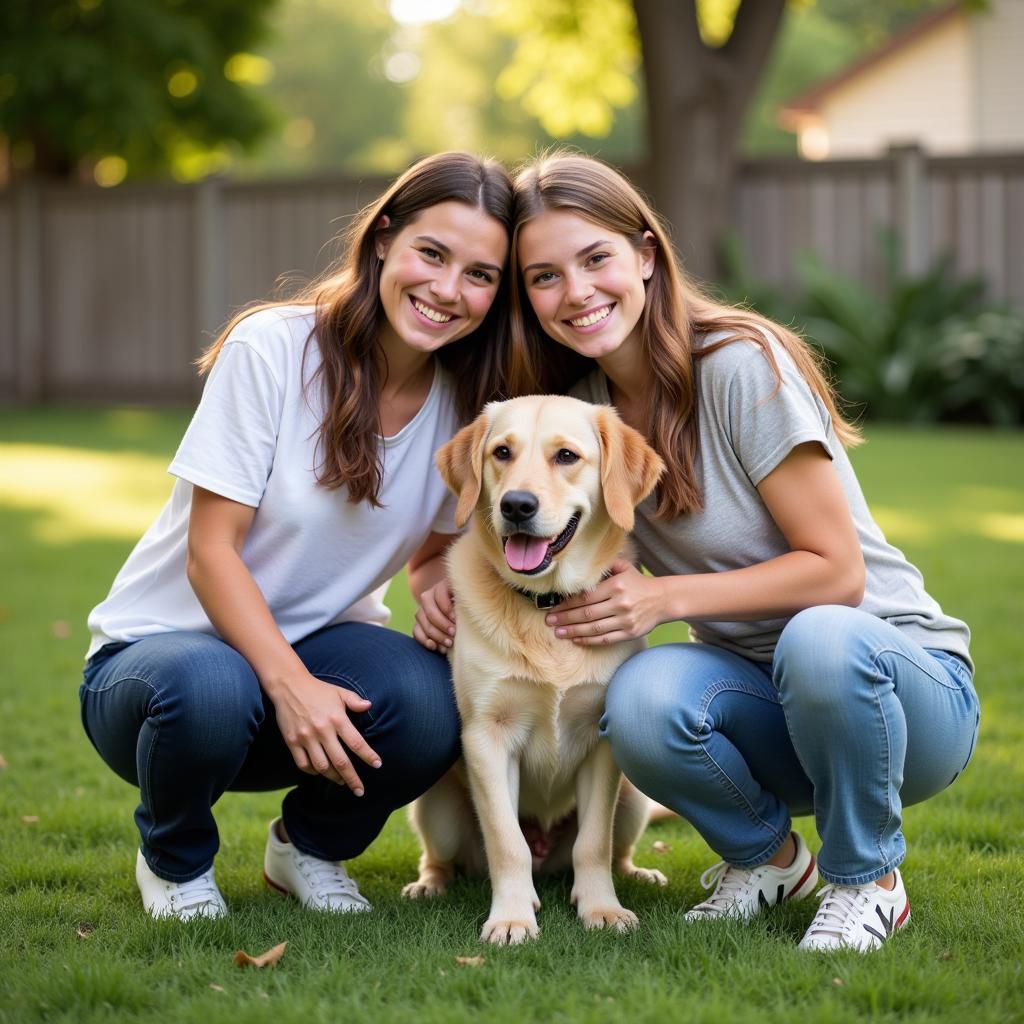 A happy family with their newly adopted dog