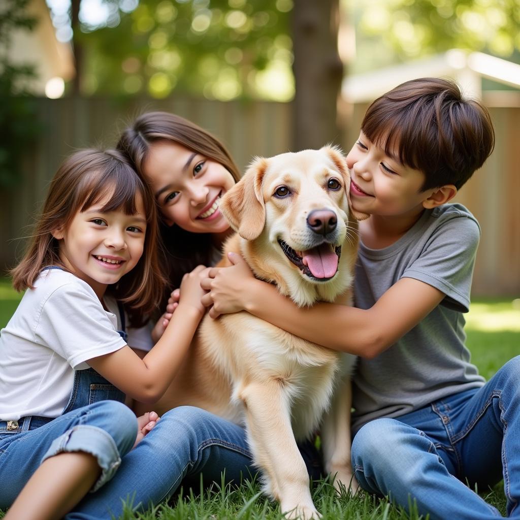 Happy Family with Adopted Pet