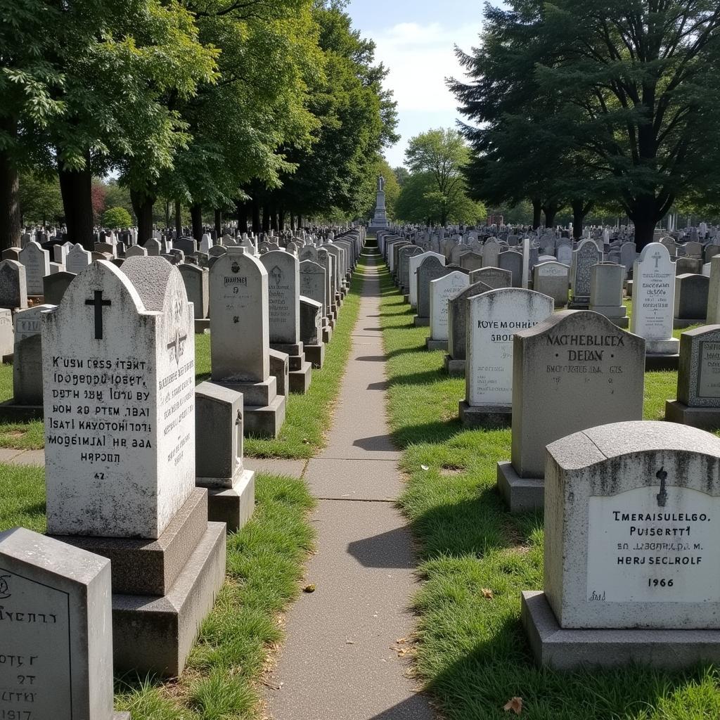 Rows of headstones in the Hebrew Benevolent Society Cemetery