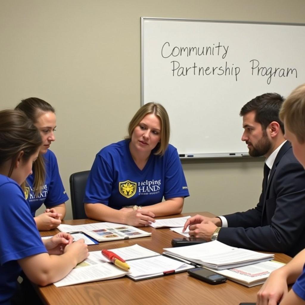 Representatives from local businesses and Helping Hands Society meeting to discuss collaboration initiatives.