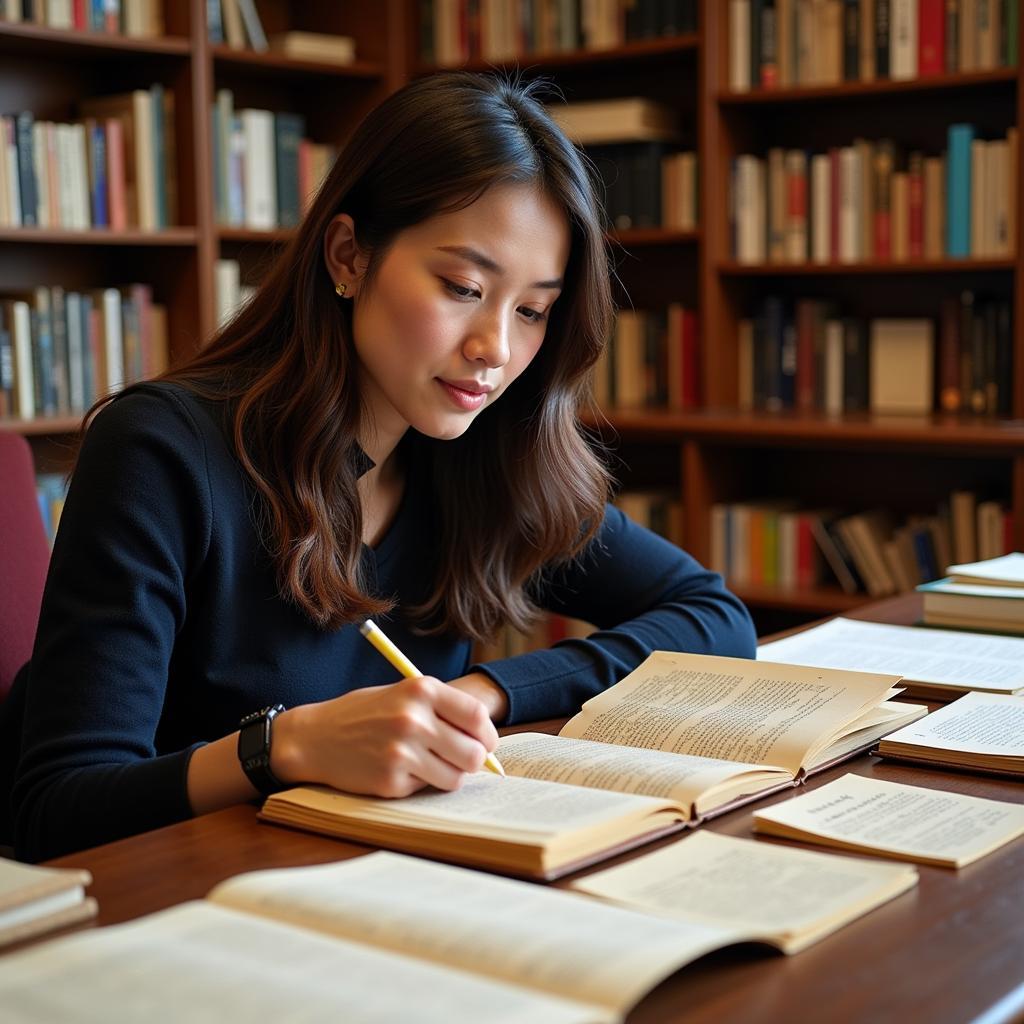 Researcher analyzing historical sources