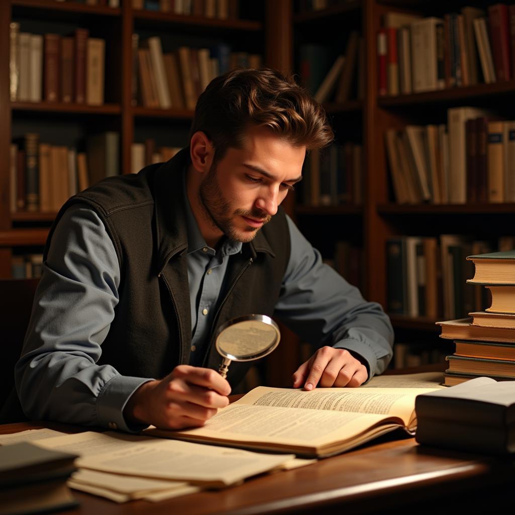 Researcher examining historical documents