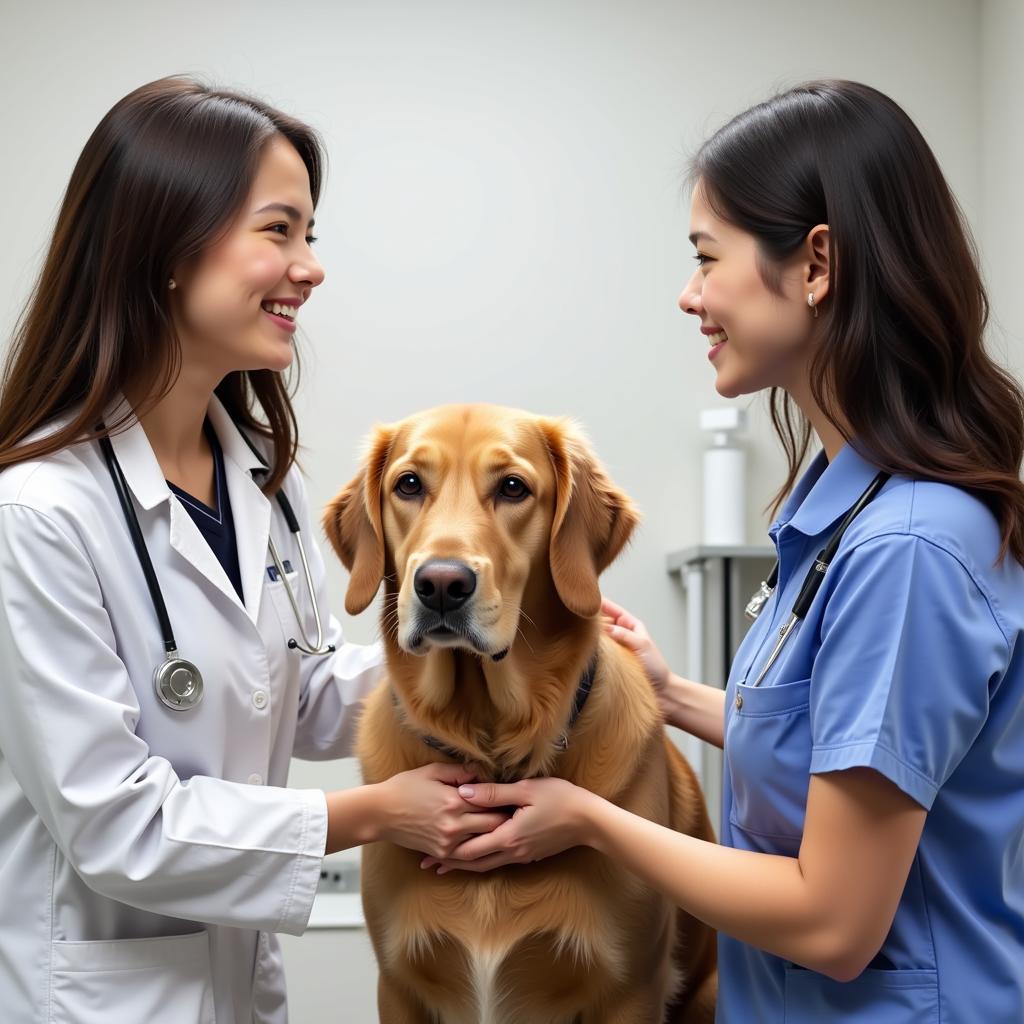 Veterinarian examining a dog at the Humane Society of Huron Valley