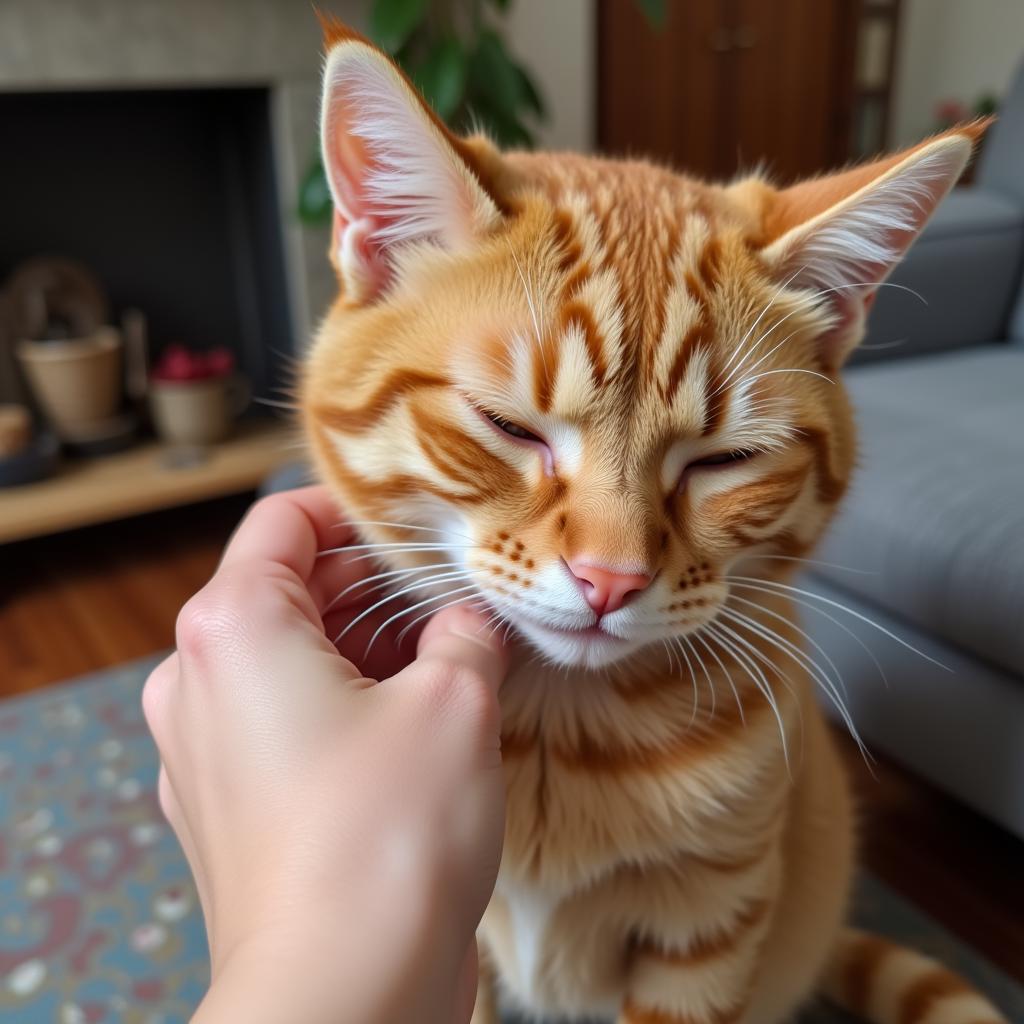 Cat Being Petted in a Loving Home