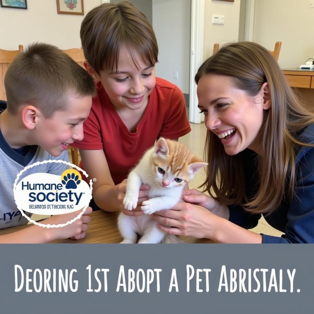 A family adopting a kitten at a Humane Society of Amherst County event