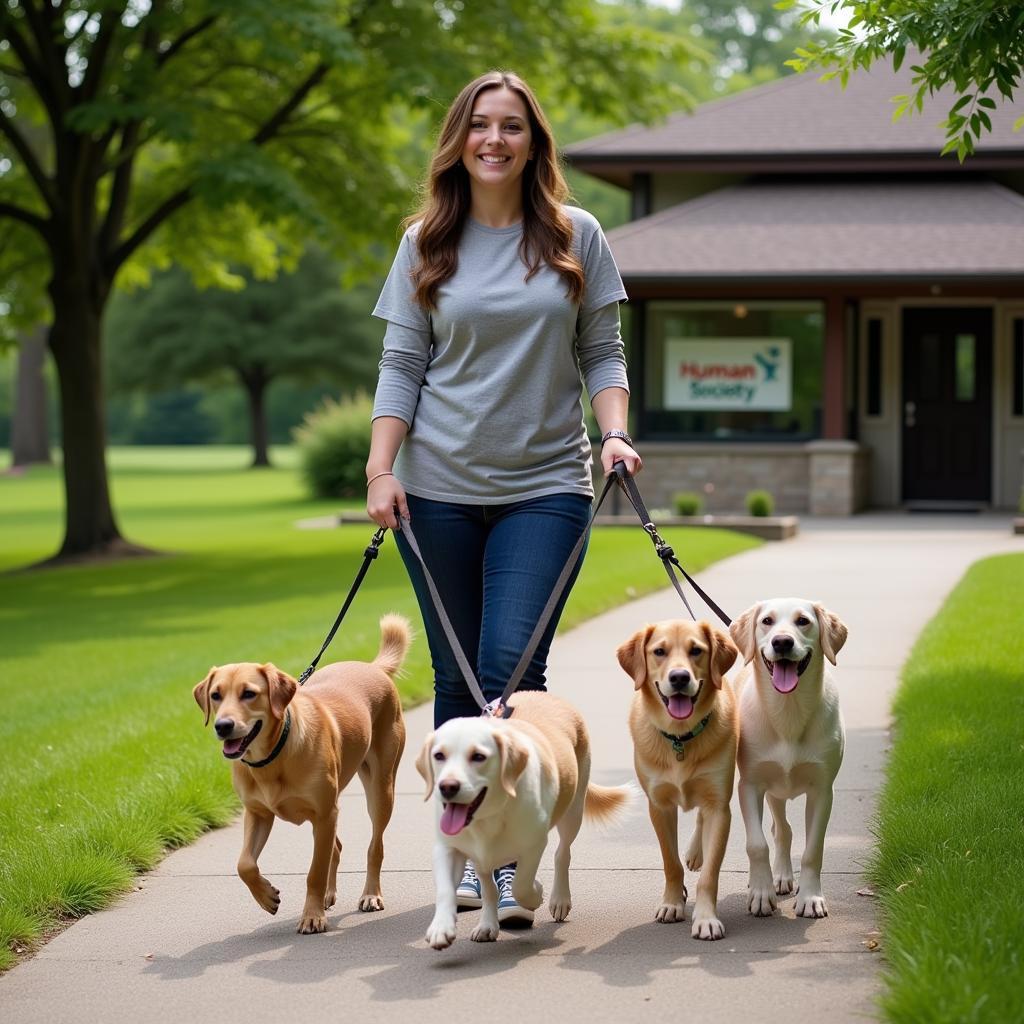 Volunteer Walking Dogs at Humane Society