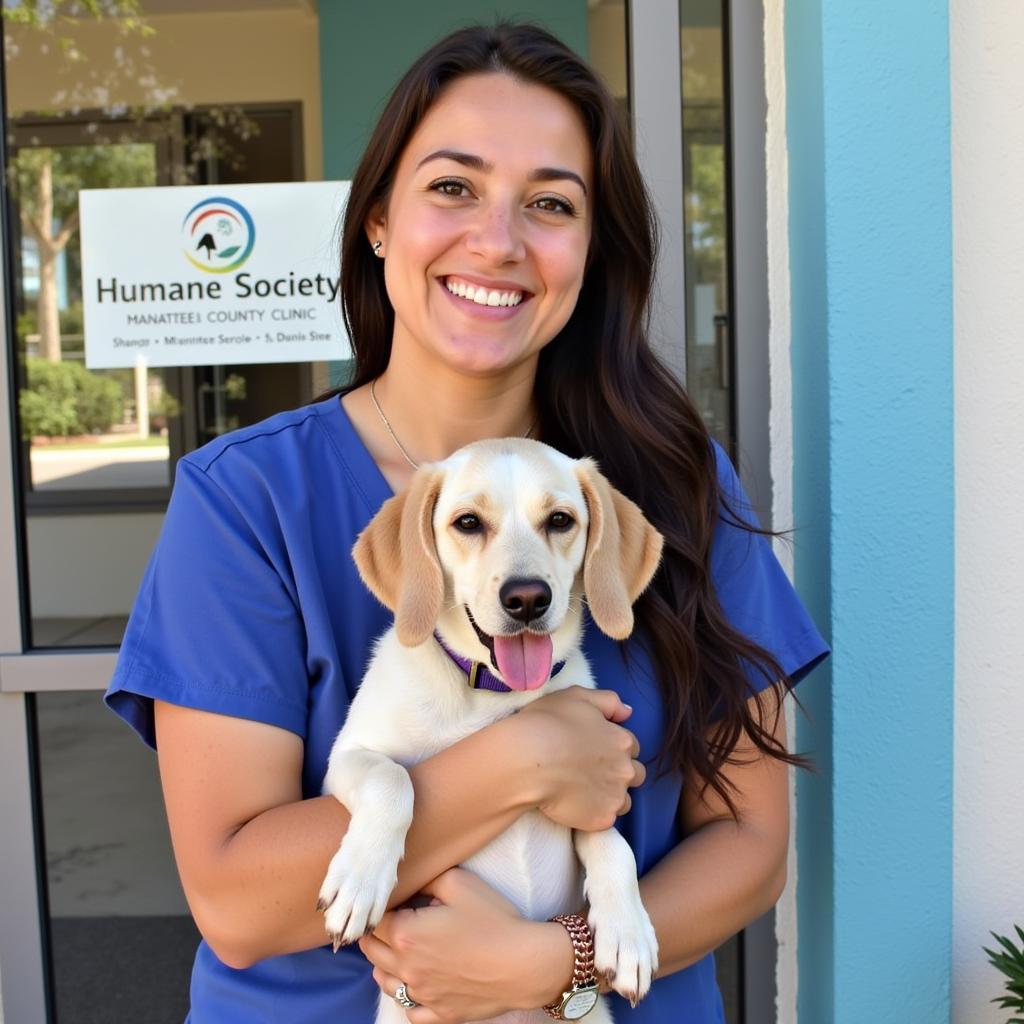 Happy Pet Owner at the Humane Society Manatee County Clinic