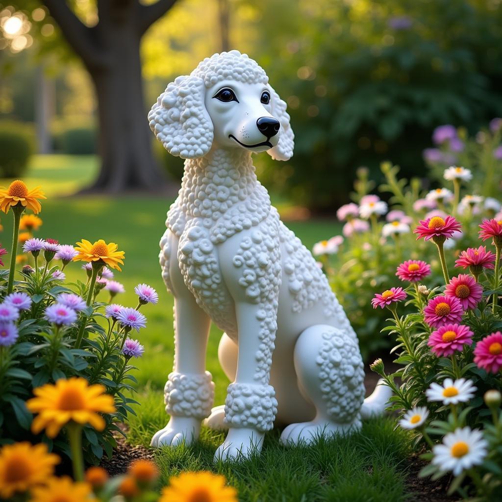 Humane Society Poodle Statue in a Garden Setting