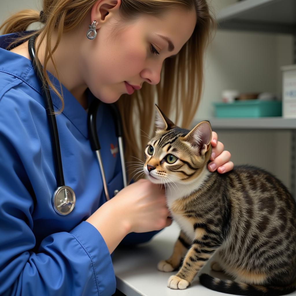 Veterinarian Comforting a Cat in a Humane Society