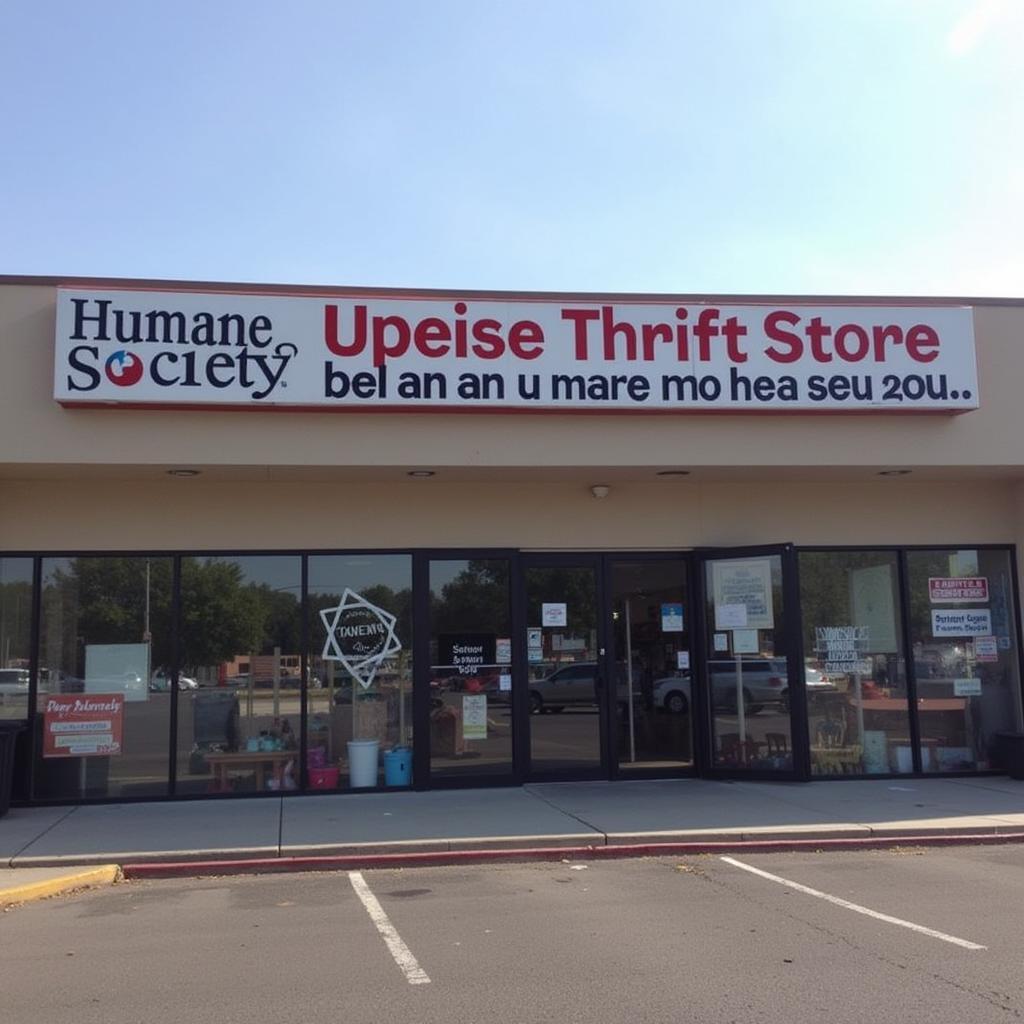 Exterior of the Humane Society Thrift Store in Bend, Oregon, showing the store front and signage.