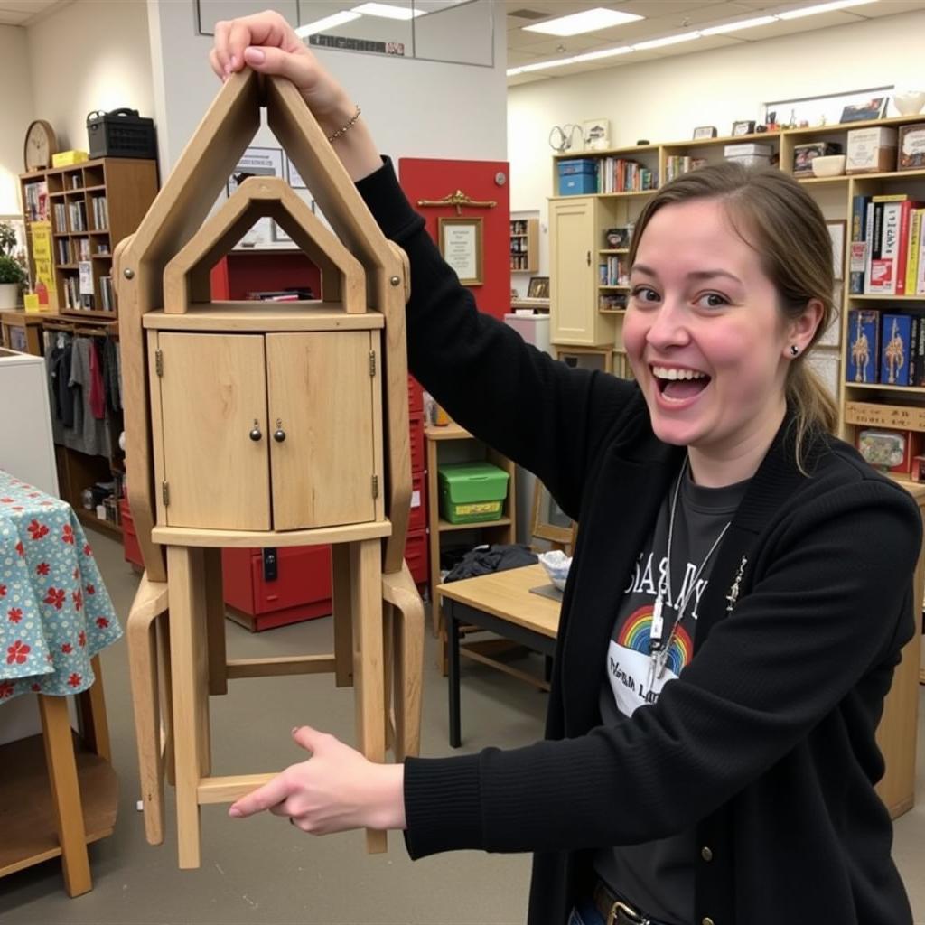 Customer finding a unique item at the humane society thrift store.