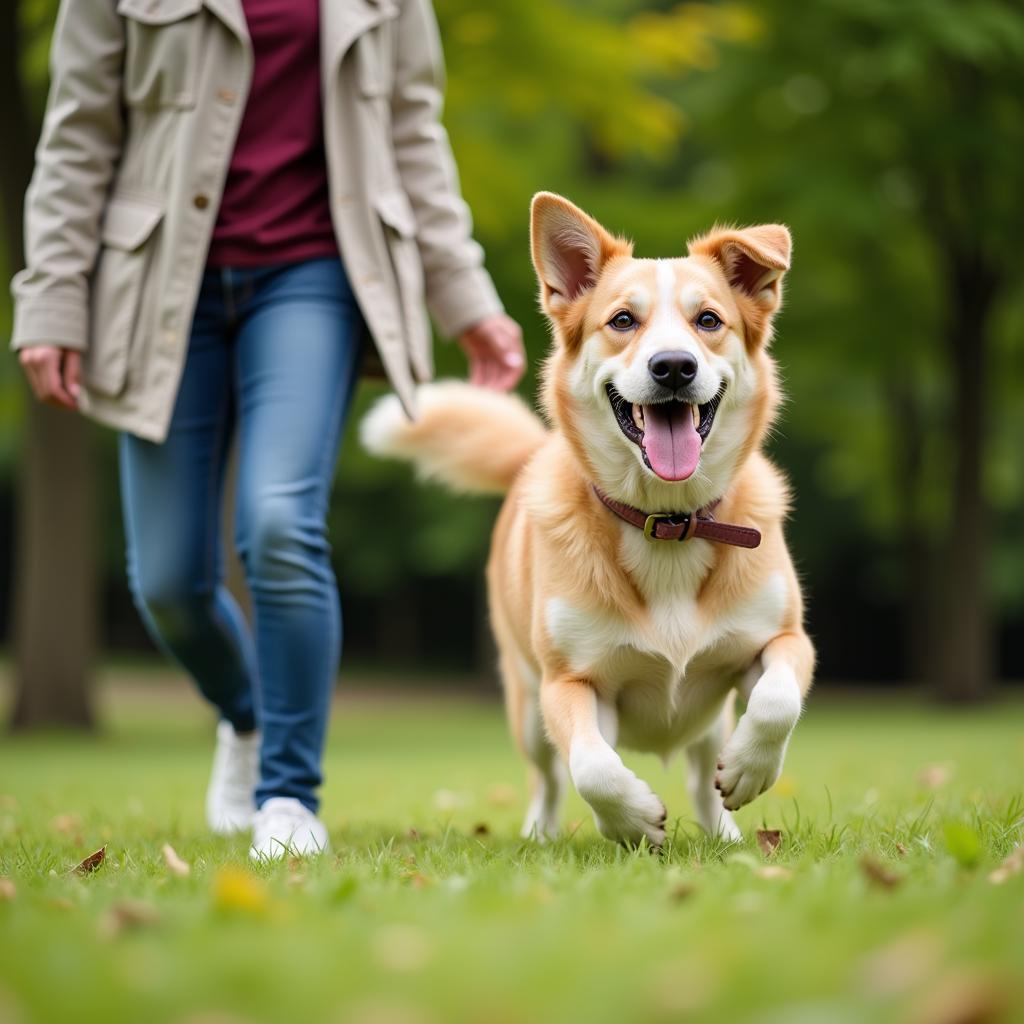 An Adopted Dog with its New Owner from the Humane Society Waterville Area