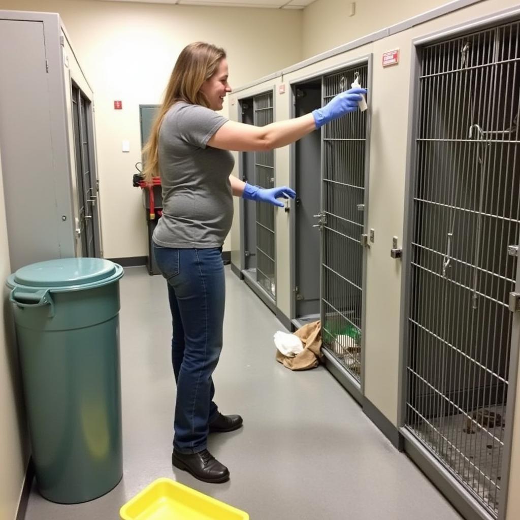 Volunteer Cleaning Kennels at Waterville Humane Society