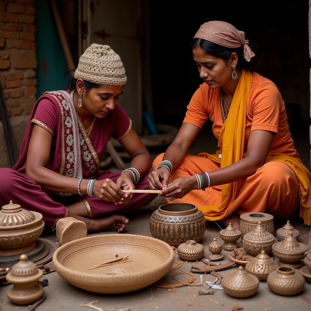 Indian Artisans Creating Traditional Handicrafts for Cultural Preservation