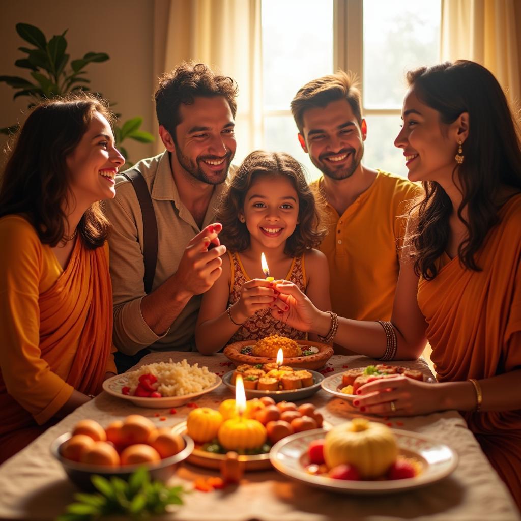 Indian Family Celebrating Festival Representing Cultural Unity