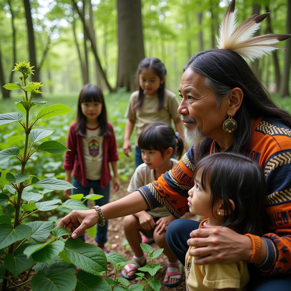 Indigenous Elder Teaching Children About Nature