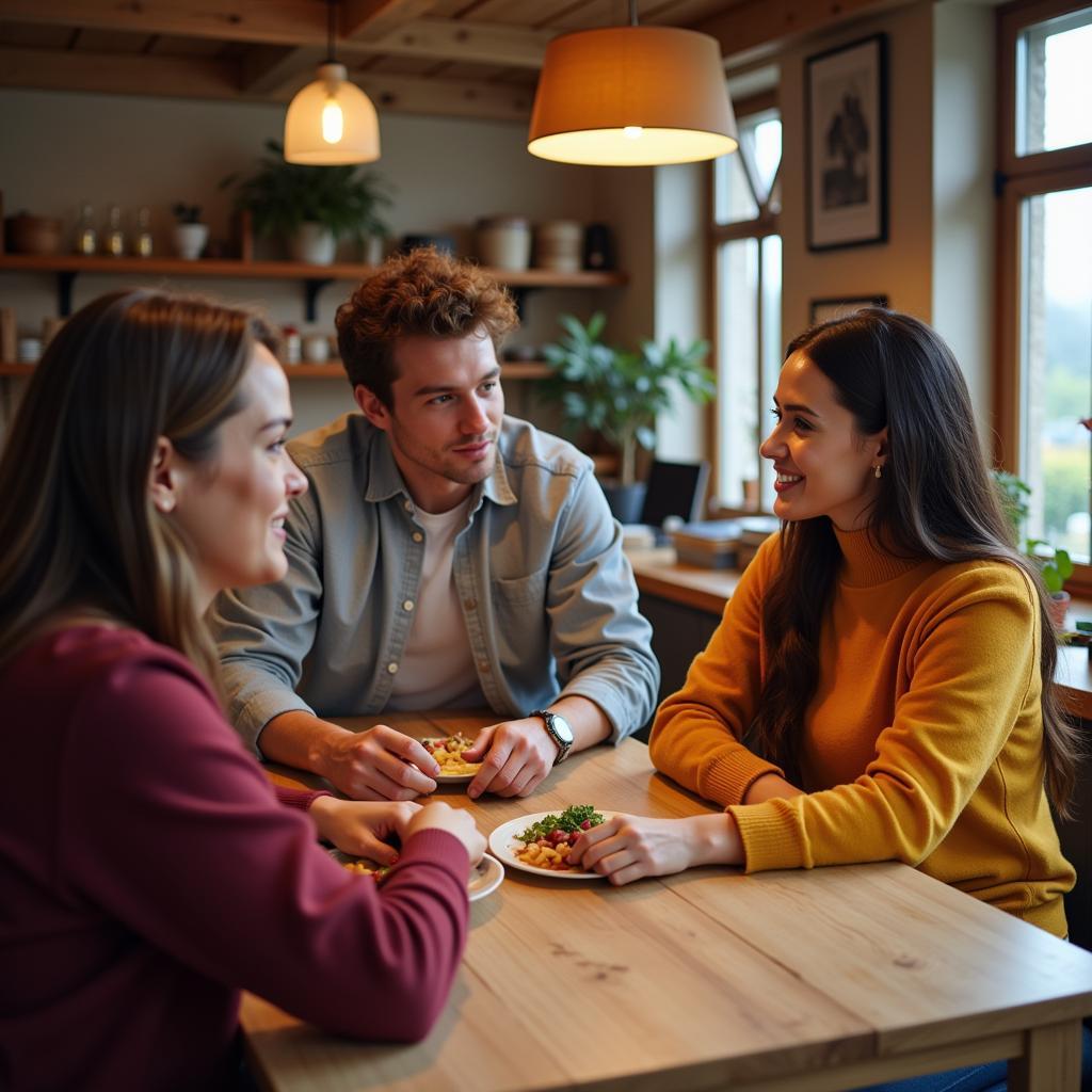 Individuals engaging in conversations, sharing meals, and participating in cultural events together.