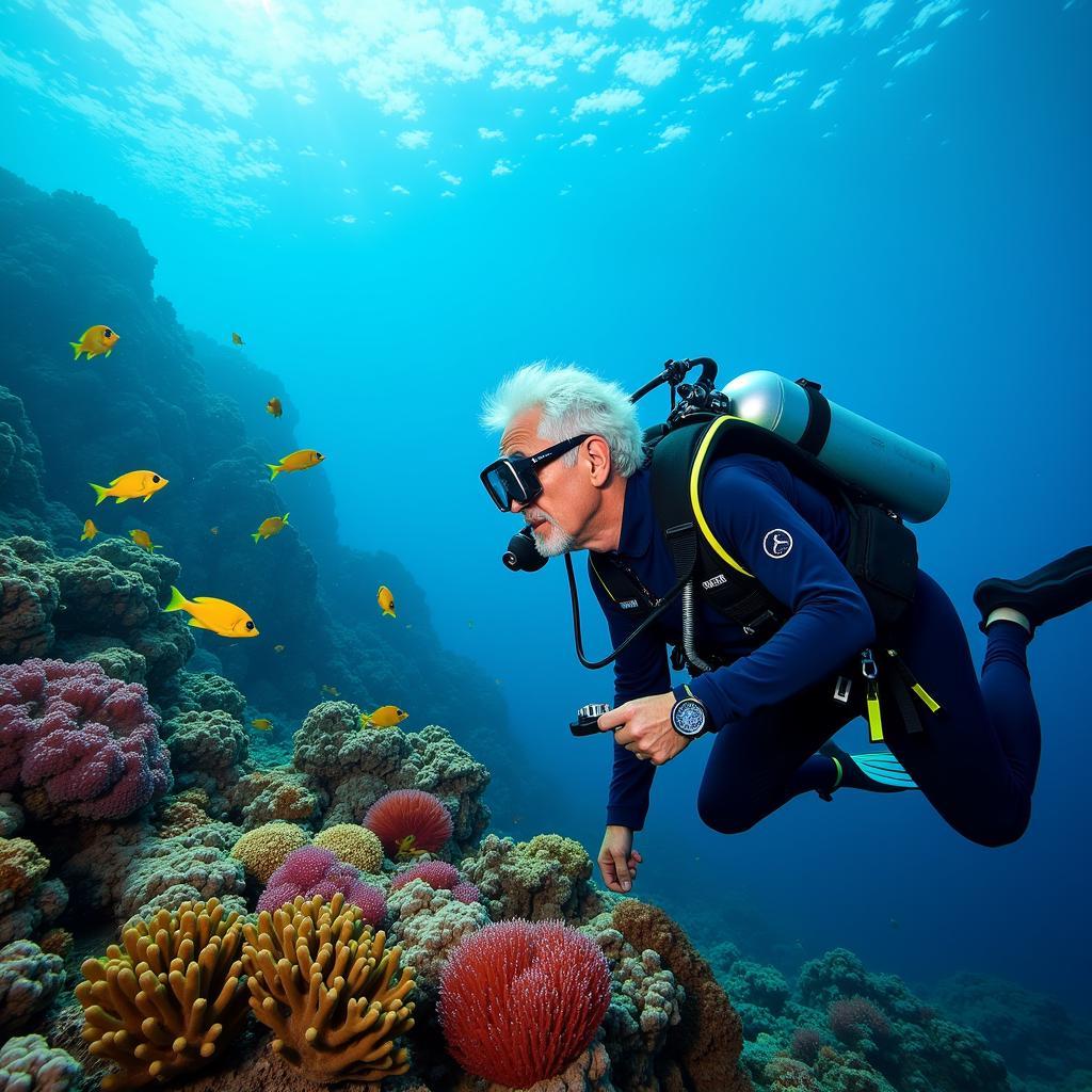 Jacques Cousteau Observing Marine Life