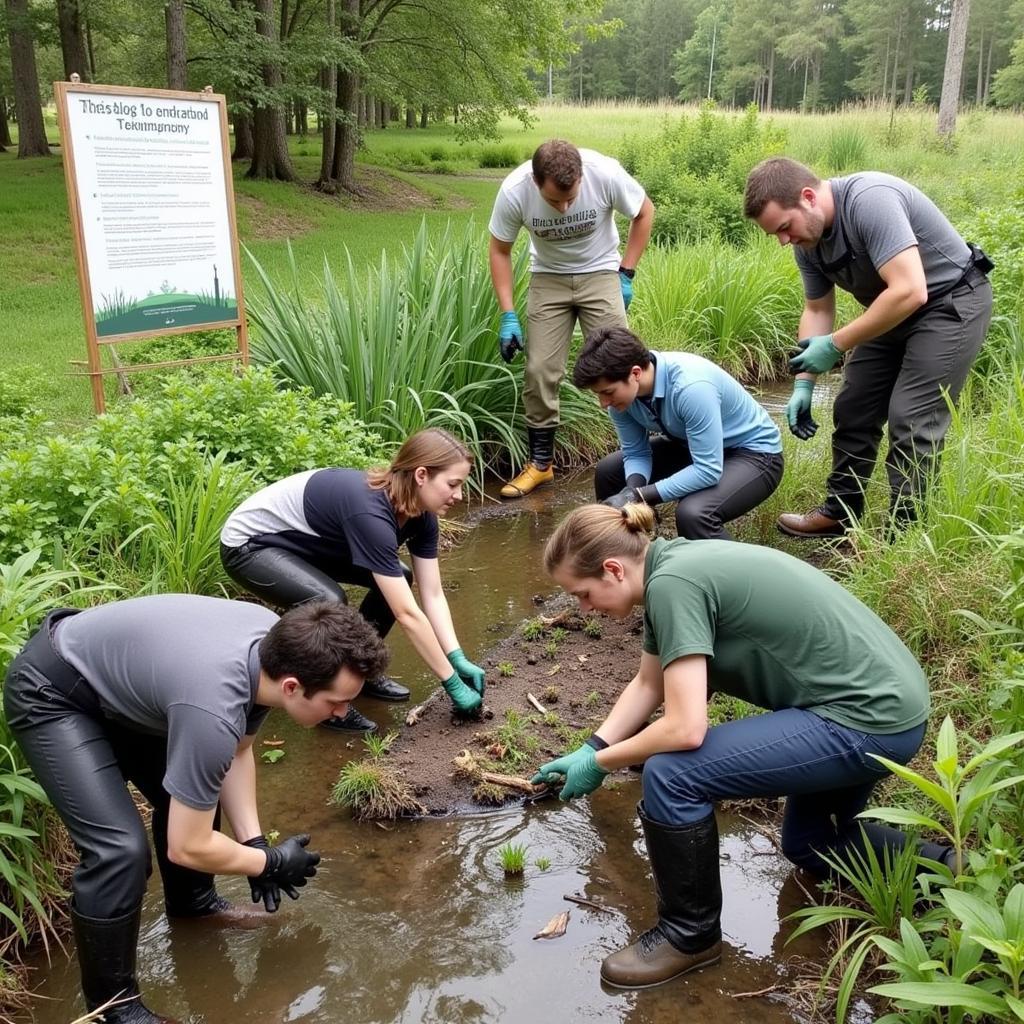 Members participating in a local habitat restoration project