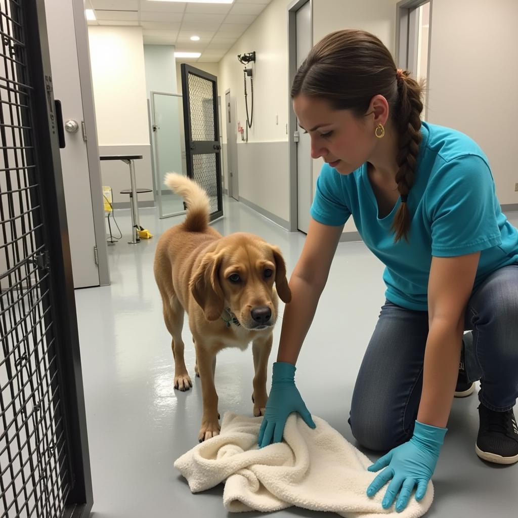 Volunteer Cleaning a Kennel at the Lake County Humane Society