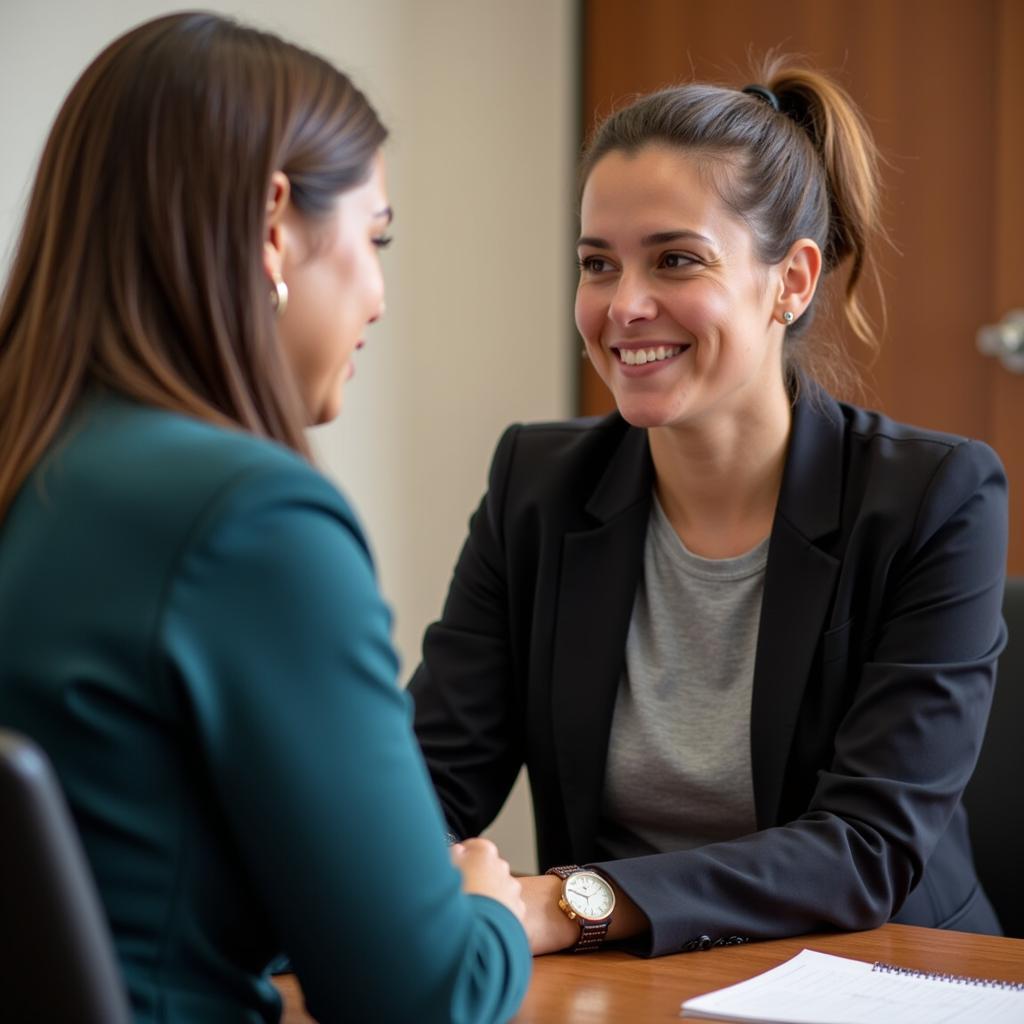 Legal Aid Society attorney in consultation with a client