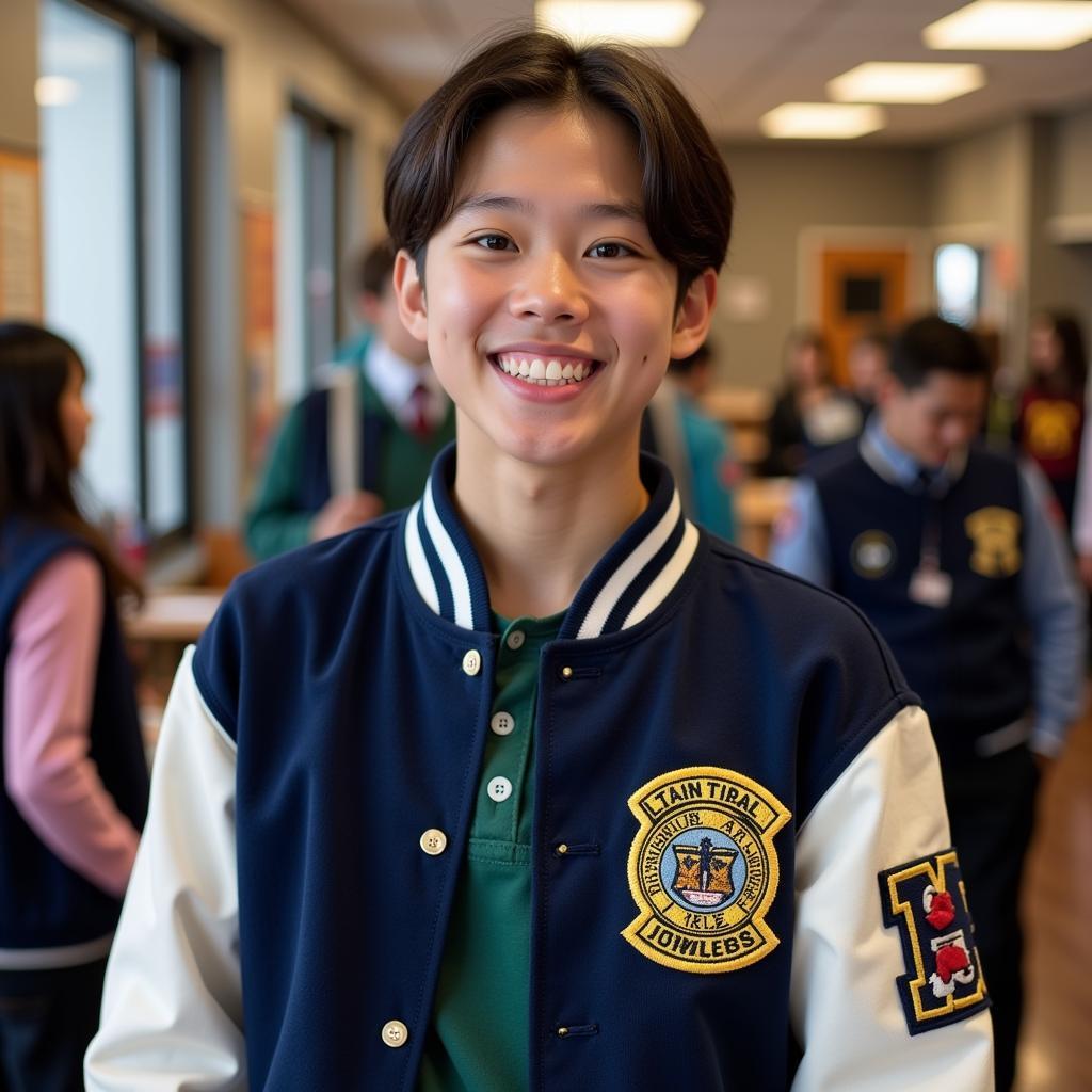 student-wearing-letterman-jacket-displaying-nhs-patch