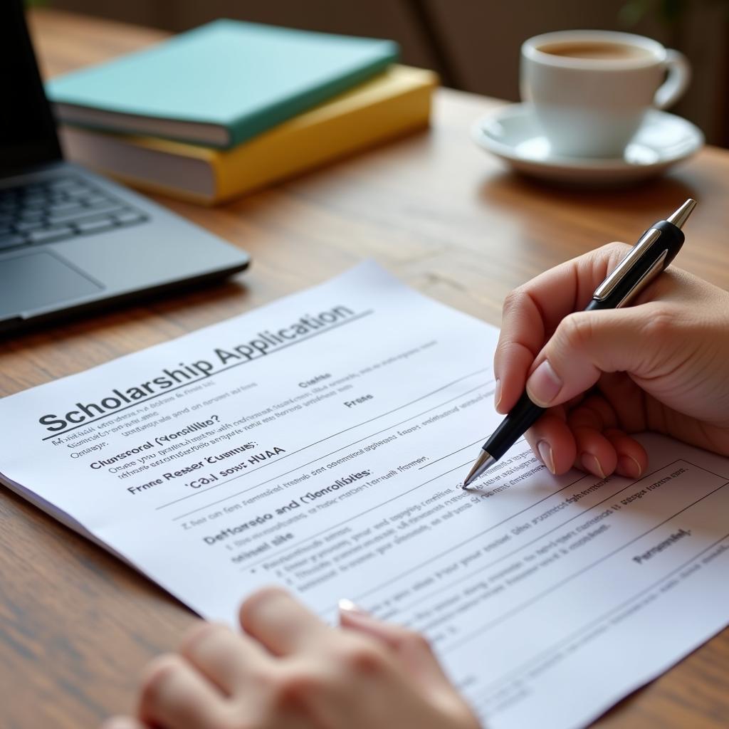 A student filling out a leukemia society scholarship application