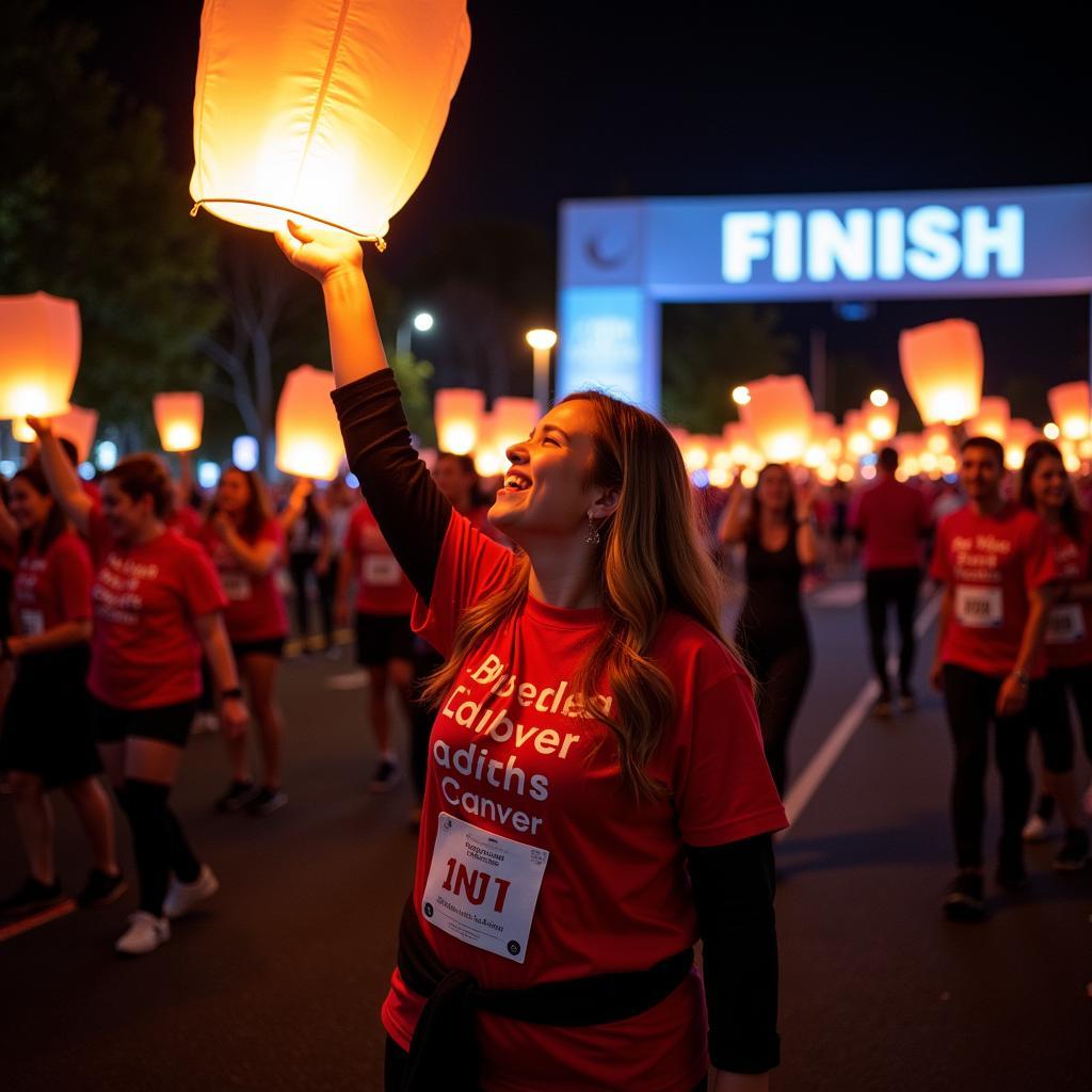 Participants celebrating at the finish line of the Light The Night Walk