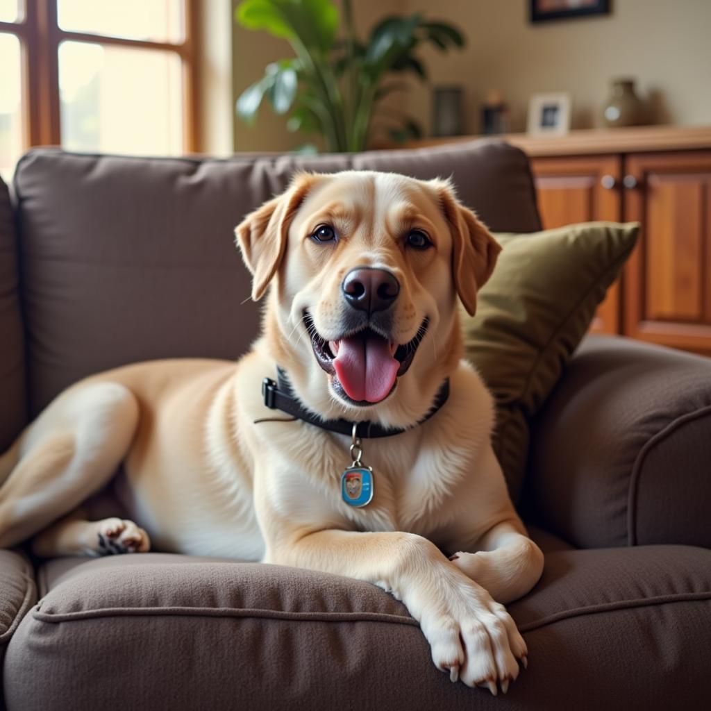 Adopted dog from Livingston Humane Society happy in new home