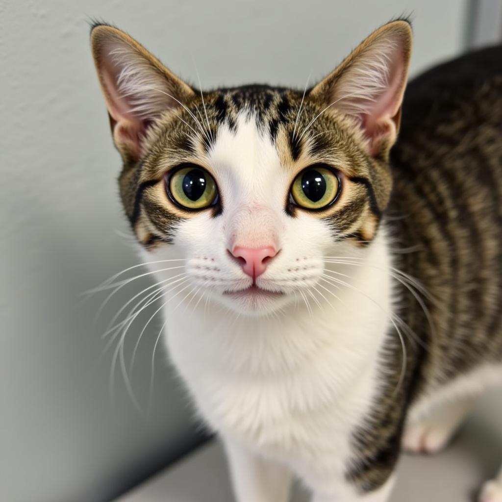 A cat awaits adoption at the Logan County Humane Society.