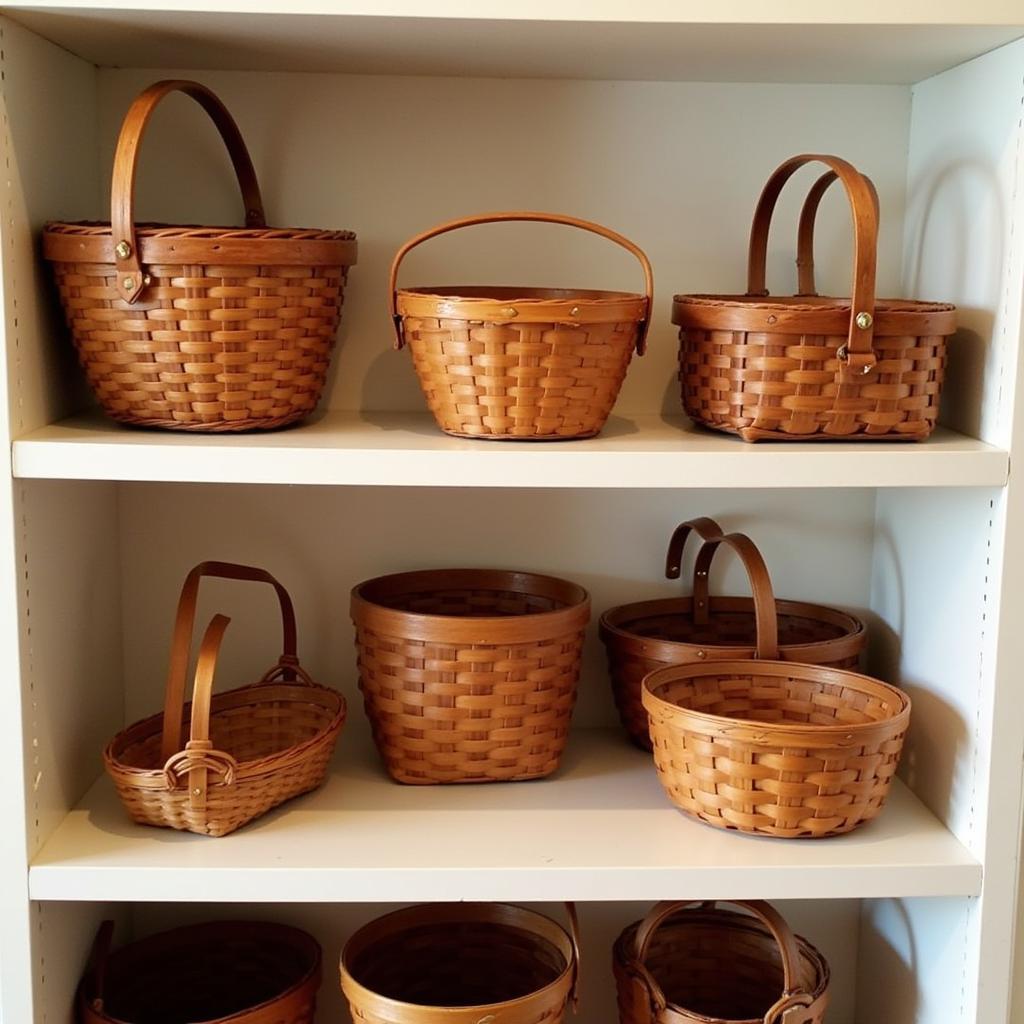 Longaberger baskets displayed on a shelf