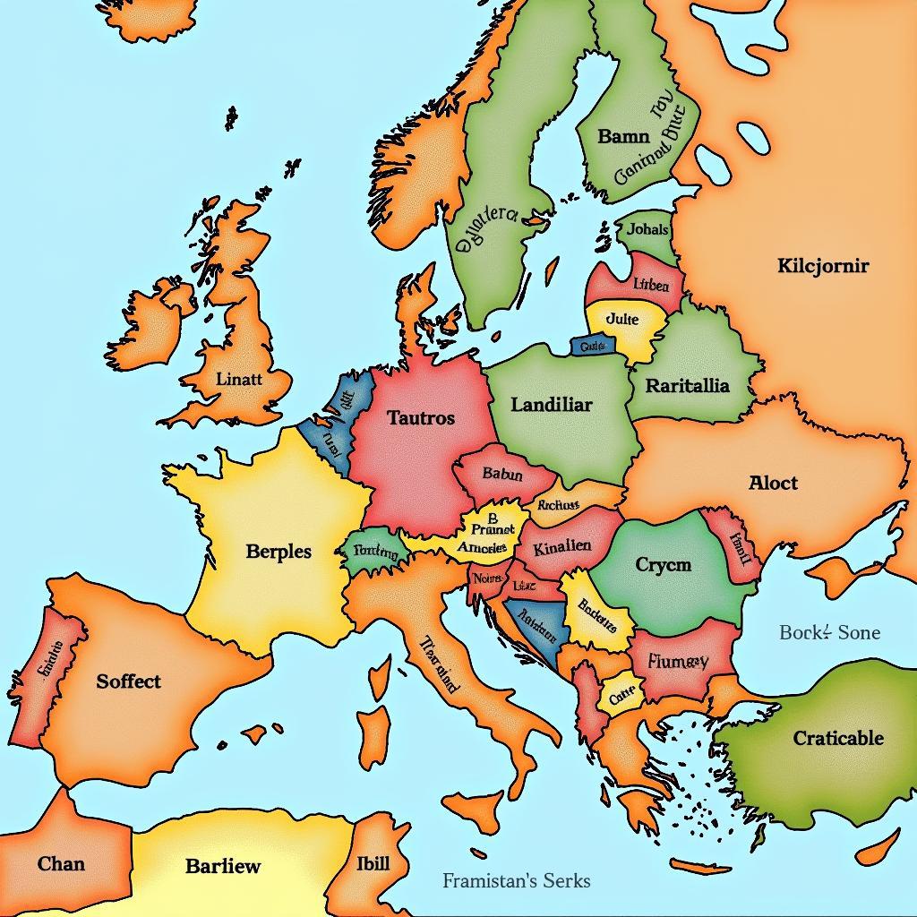 Map of Feudal Europe Showing Land Divisions