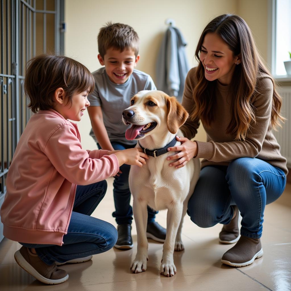 A family adopting a dog at the Humane Society Marshall County