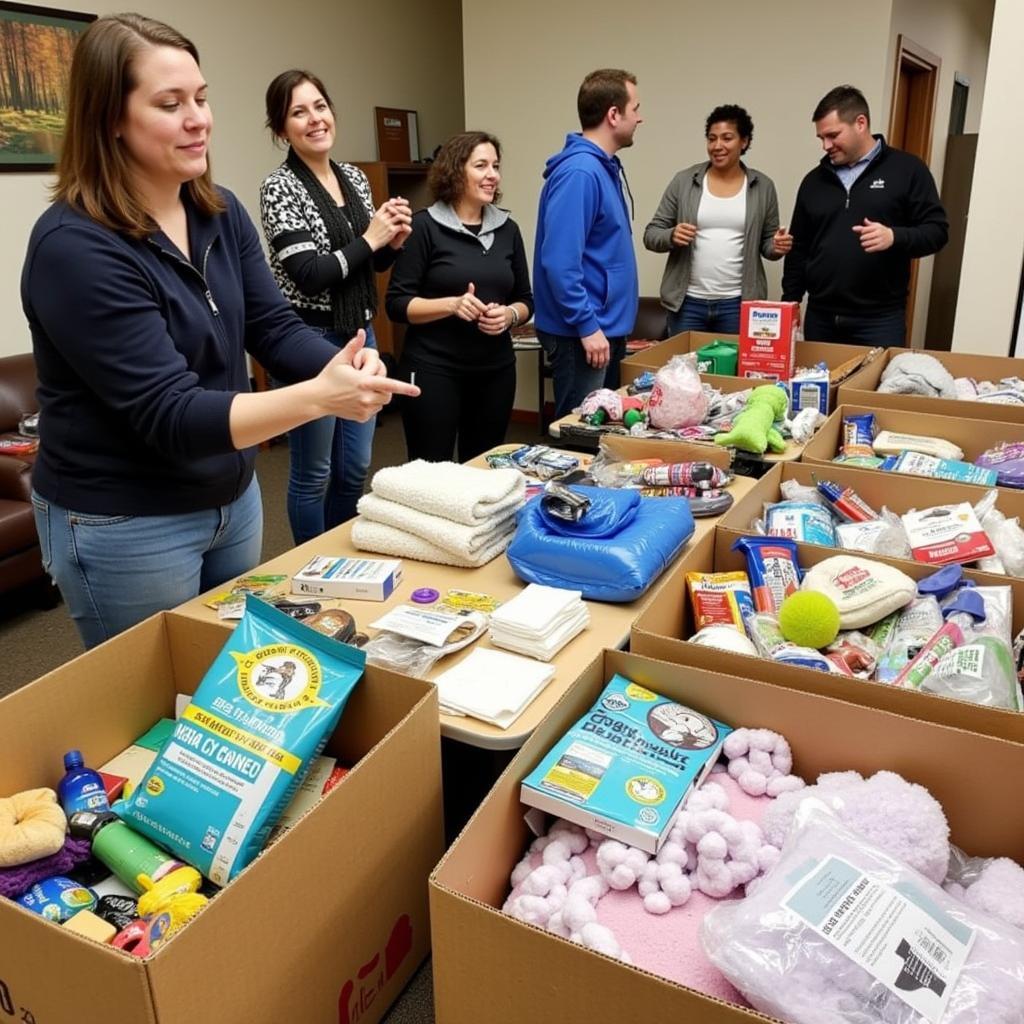 Community members participating in a donation drive for the Menominee Humane Society