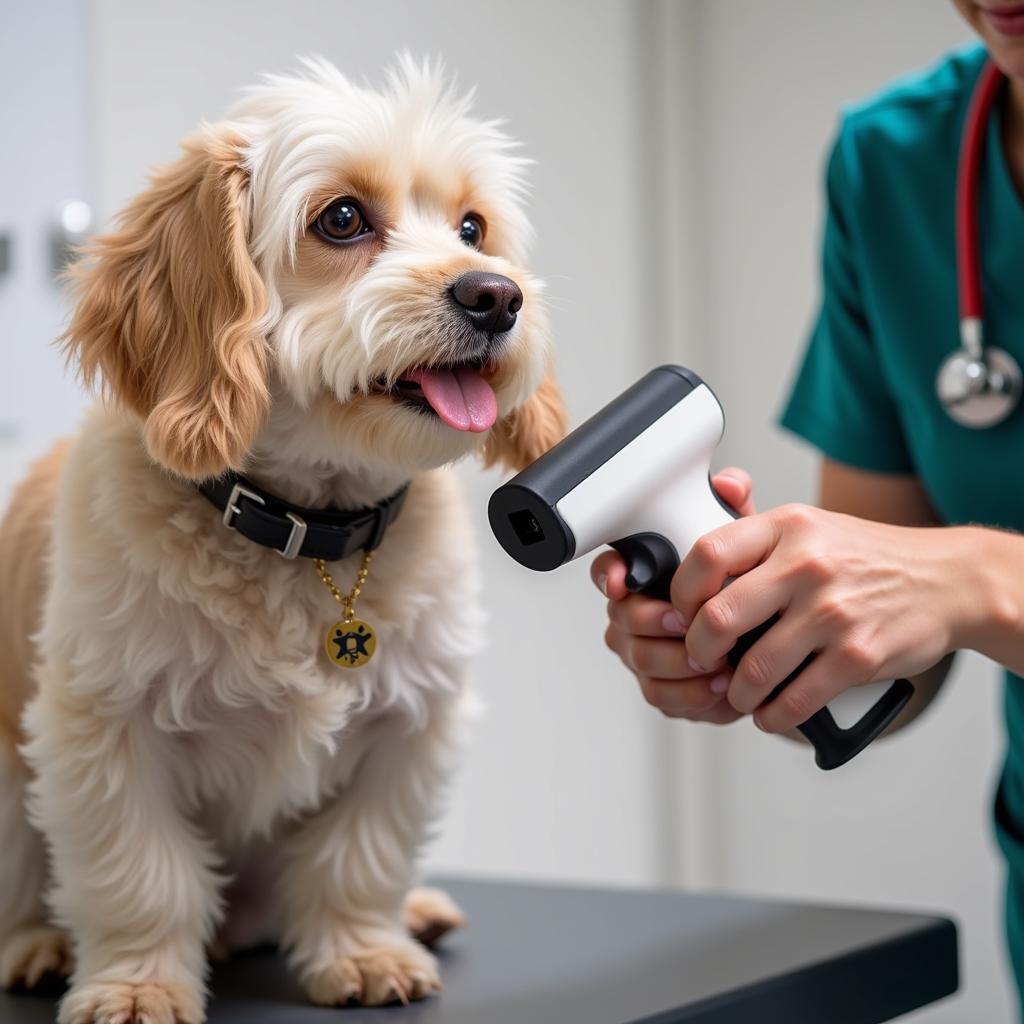 Veterinarian Scanning a Dog for a Microchip