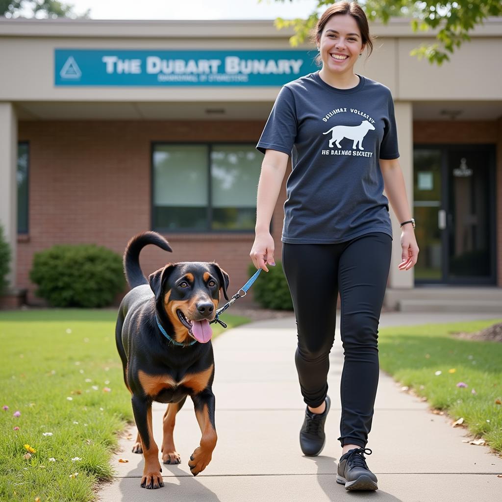 Midlands Humane Society volunteer walking a dog