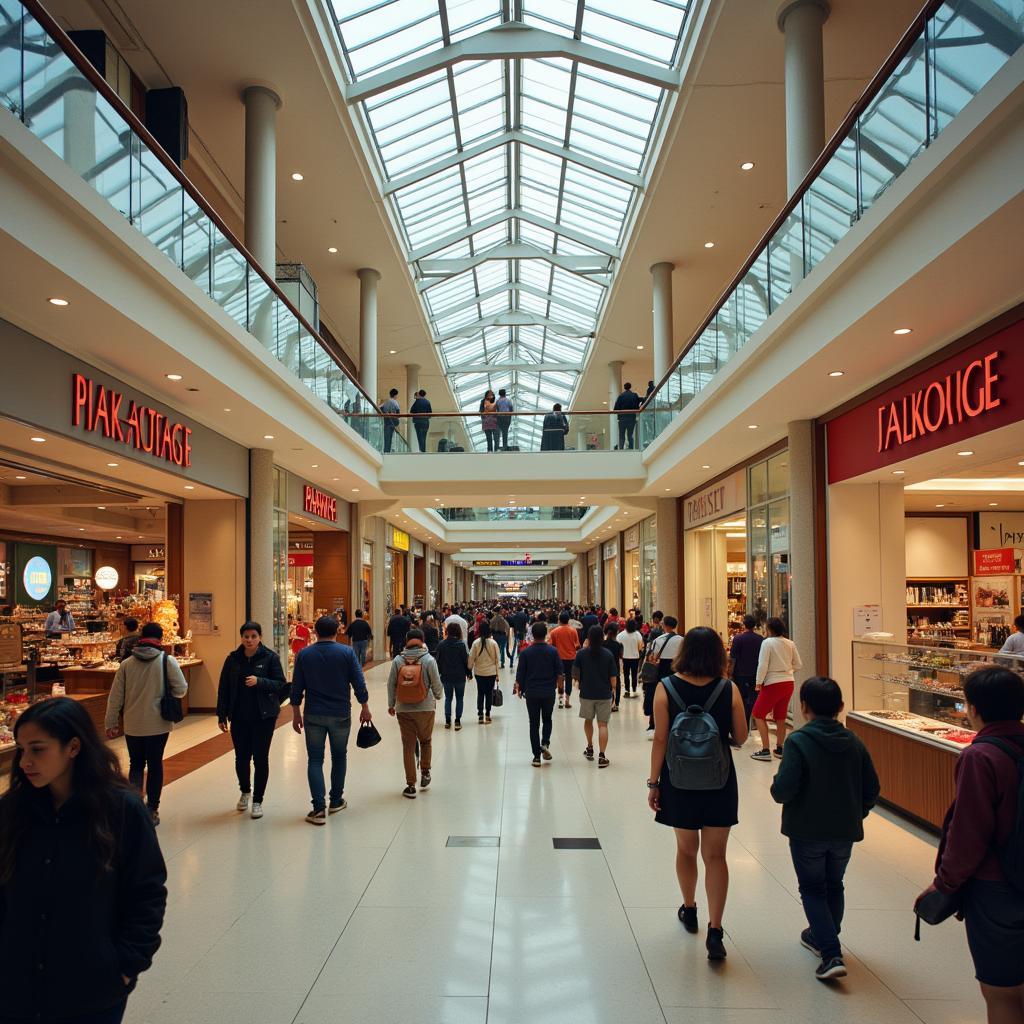 Modern Society Consumerism Illustrated with Crowded Shopping Mall Scene