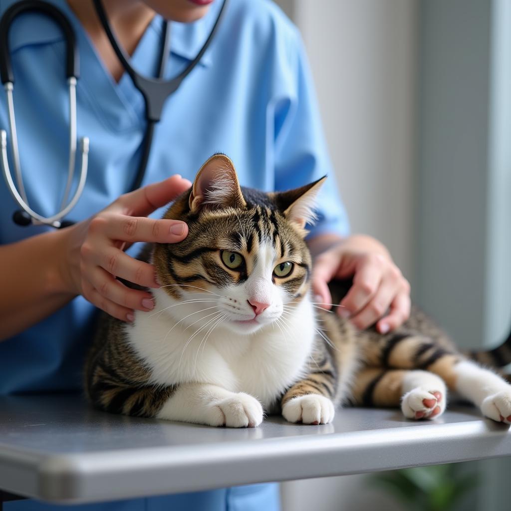 A cat receiving medical care at the National Cat Protection Society