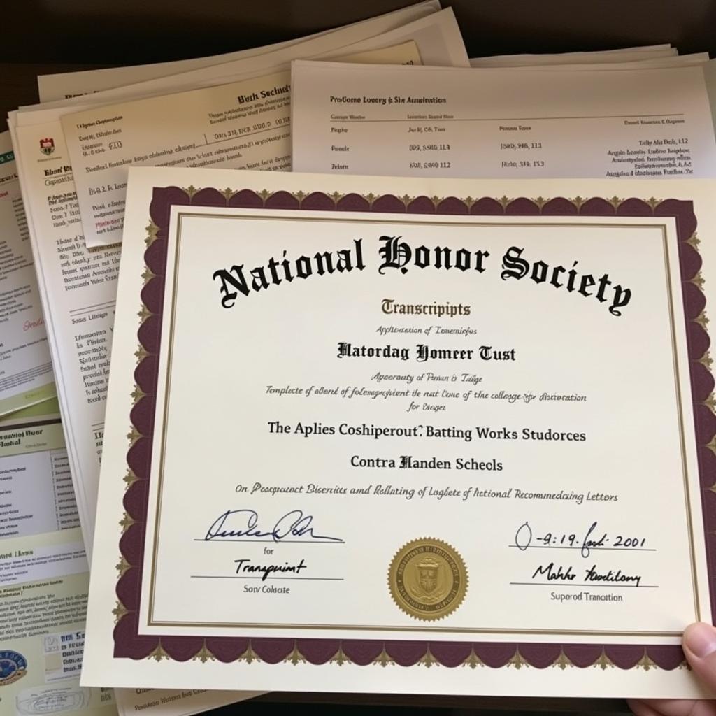 A student includes their national honor society certificate with their college application materials.