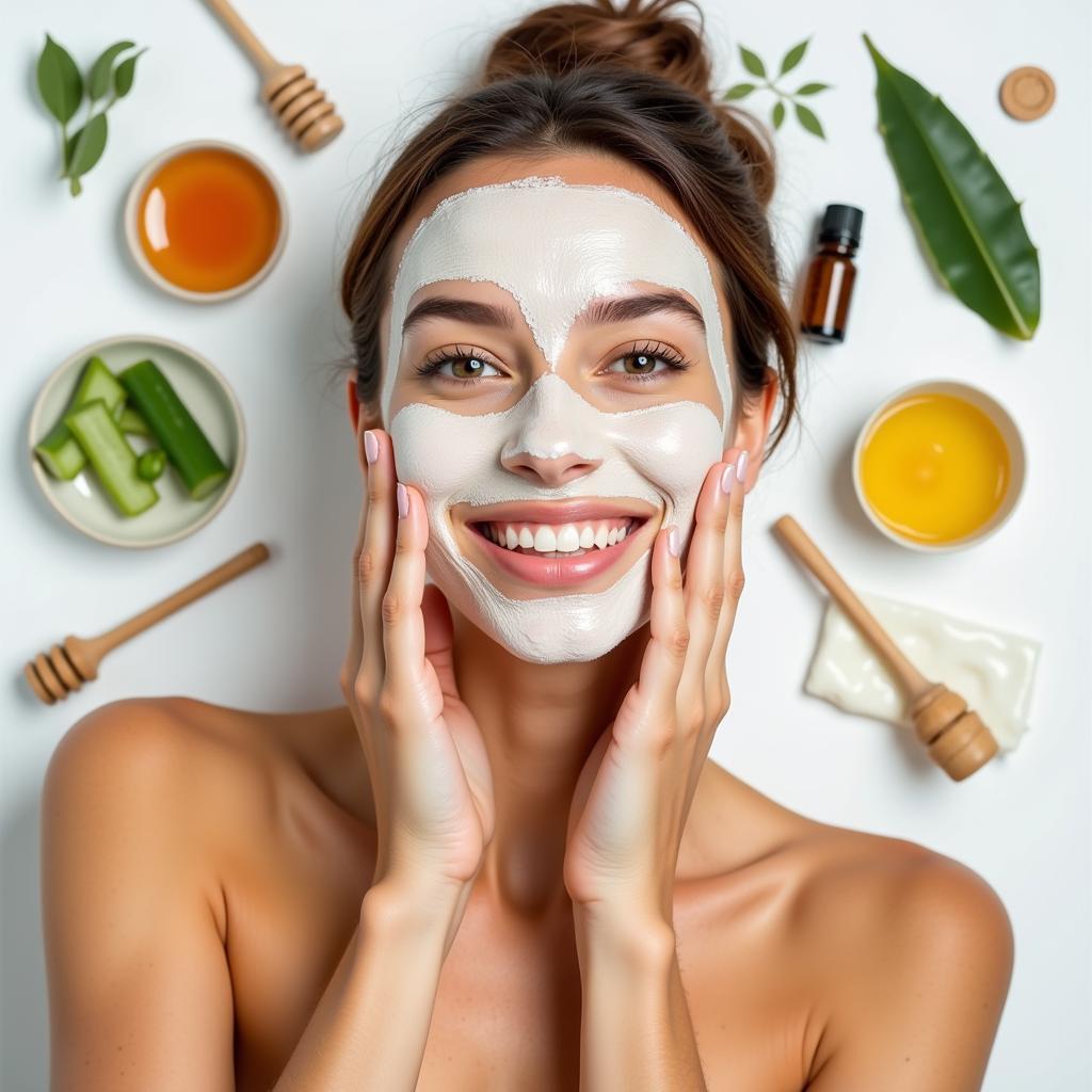 A woman applying natural skin care products